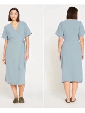 Universal Standard Airy Crepe Wrap Dress Goblin Blue Midi 2XL 30 32 NWT
